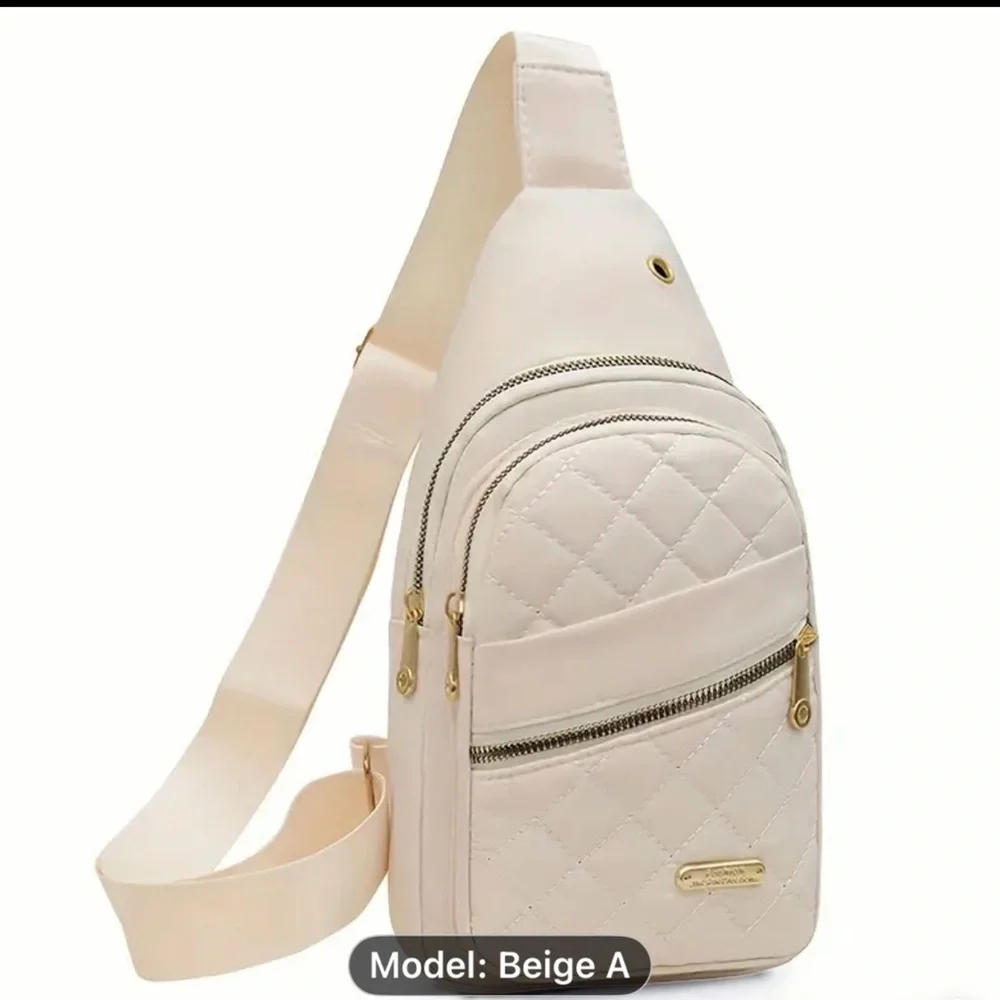 NWOT Elegant Beige Quilted Sling Bag - Picture 1 of 13